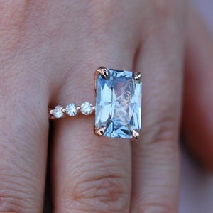 GIA certified sapphire ring. Godivah ring. Rose Gold Engagement Ring. Emerald cut sapphire ring. Blue sapphire ring. One of a kind ring ring image 1