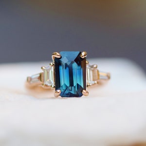 Banff Ice Sapphire Engagement Ring: Rose Gold Diamond Radiant Cut