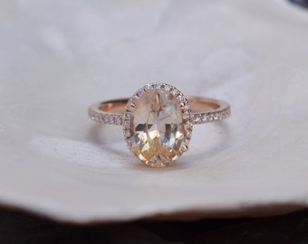 Apricot Peach Champagne Sapphire Ring 14k Rose Gold Diamond Engagement Ring 2.8ct oval sapphire ring by Eidelprecious