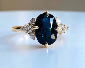Black Orchid Sapphire Engagement Ring: Diamonds, 14k Gold Goth Ring
