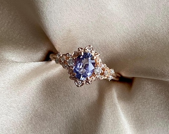 Arwen icy lavender sapphire engagement ring. Fantasy ring. Rose gold engagement ring. Lavender sapphire and diamond ring by Eidelprecious