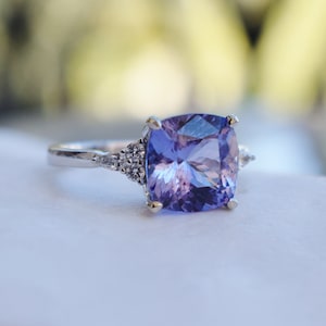 Lavender Tanzanite and Diamonds Cluster Ring - 2023 engagement ring and bridal set in 14k white gold