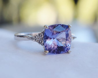 Lavender Tanzanite and Diamonds Cluster Ring - 2023 engagement ring and bridal set in 14k white gold