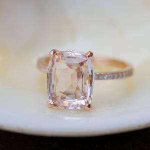 Rose gold engagement ring. Blake ring Cushion peach champagne Sapphire Engagement Ring cushion cut sapphire ring by Eidelprecious image 1