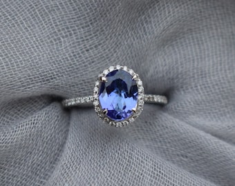 Tanzanite Ring. White Gold Engagement Ring 1.4ct Lavender Blue Tanzanite oval cut engagement ring 14k rose gold