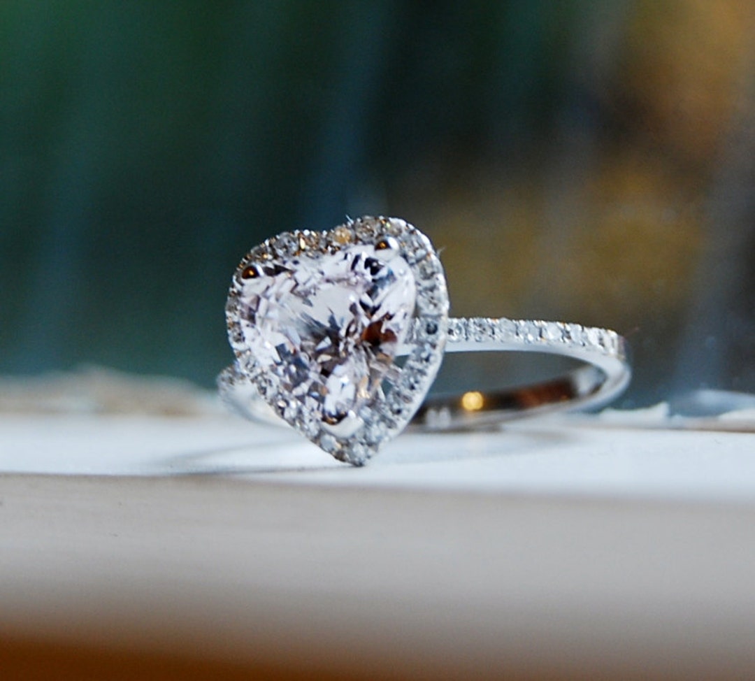 Sapphire Diamond Heart Ring. Heart Engagement Ring. White Sapphire Ring ...