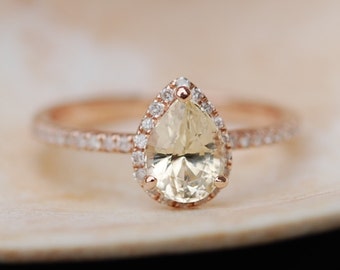 Yellow sapphire ring 1.37ct unheated sapphire halo diamond ring 14k rose gold engagement ring