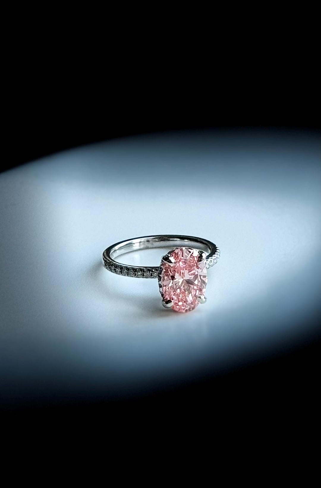Blake Oval Pink Lab Diamond Engagement Ring, White Gold Hidden Halo - Etsy