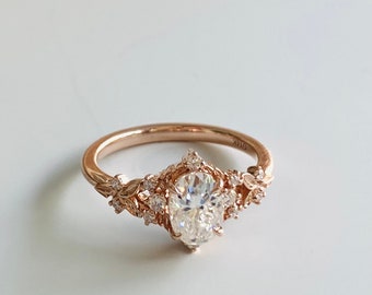 Greta Whimsical Lab Diamond Engagement Ring Gold ring. Fantasy moissanite diamond ring Enchanted floral butterfly ring EidelPrecios