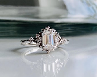 Dela Engagement ring. Elvish Lab Grown Diamond Platinum Ring. Fantasy inspired diamond engagement ring. Unique Fairytale Ring.
