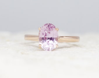 Blush sapphire engagement ring. Light peach pink sapphire 2.67ct oval diamond ring 14k Rose gold. Engagement ring by  Eidelprecious
