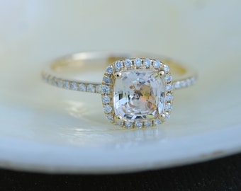 Champagne sapphire ring.  Engagement Ring square cushion 14k yellow gold diamond ring. 1.25ct sapphire ring by Eidelprecious.