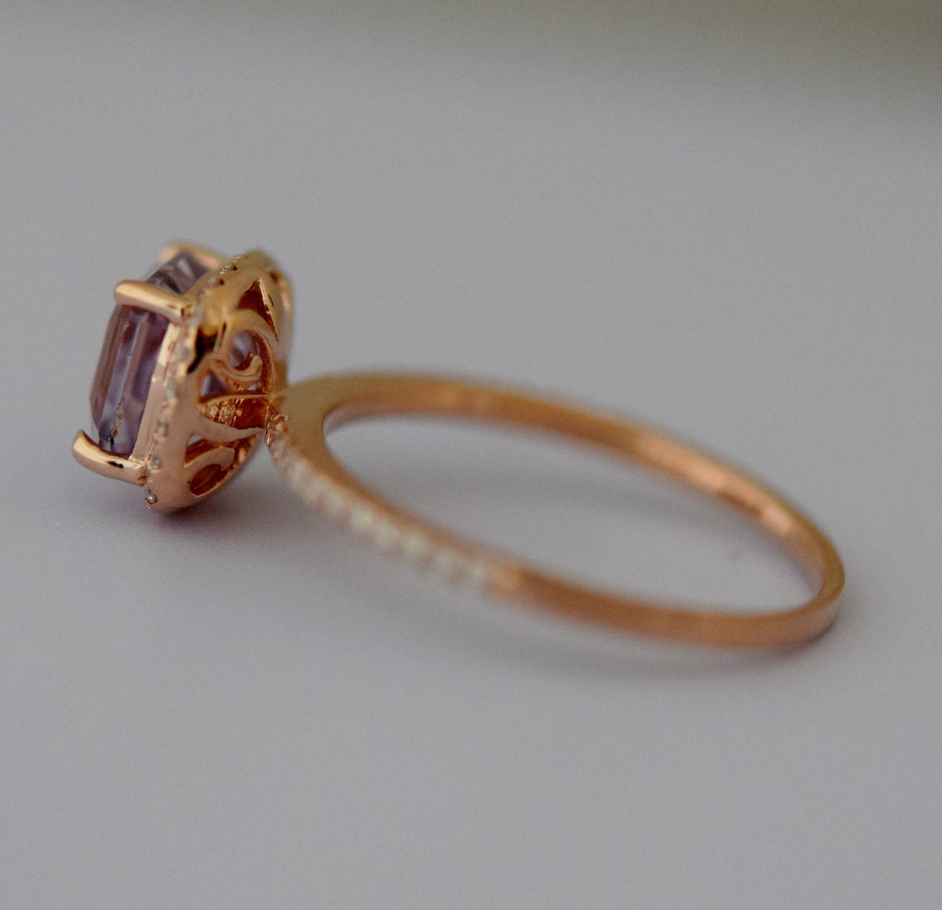 lavender Peach Sapphire Ring. Rose Gold Engagement Ring. 2.15ct Square