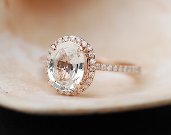 Oval White Sapphire Ring. Rose Gold Engagement Ring. 2ct oval sapphire. 14k rose gold diamond ring. Engagement rings by Eidelprecious.
