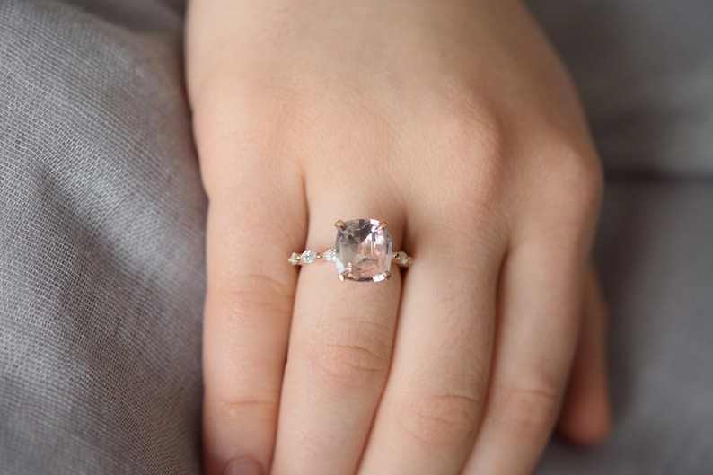 Rose Gold Engagement Ring. Peach sapphire engagement ring. Godivah ring. One of a kind ring Sapphire Oval Engagement ring image 6