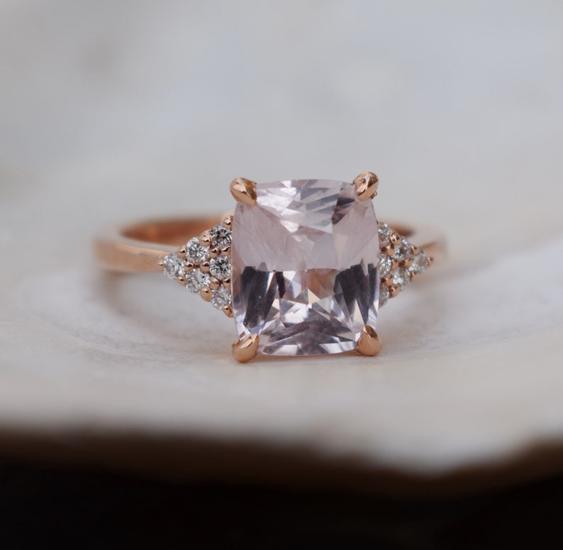 Ice peach sapphire engagement ring. 3.2ct radiant cut light peach sapphire ring diamond ring rose gold ring Martini by Eidelprecious. image 1