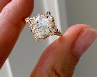 White Sapphire Engagement Ring, 2.5ct Starburst Fantasy Cut, Renaissance Fair Ring, 14k Gold