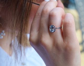 Ice blue sapphire bridal set. Rain blue sapphire engagement ring and matching bands. Unique Rose gold engagement ring set by Eidelprecious.