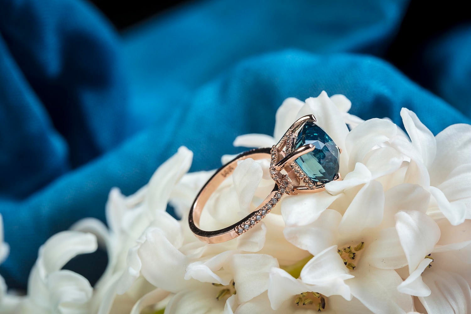 White Sapphire, Spiderweb and Turquoise Wedding Ring