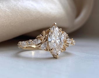 Fiore Alpha Marquise Lab Diamond Engagement Ring. Gold lab grown marquise diamond engagement ring by EidelPrecious