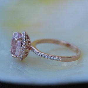 Oval engagement ring with peach sapphire rose gold engagement ring 14k diamond 2.94ct Oval raspberry peach champagne sapphire image 4