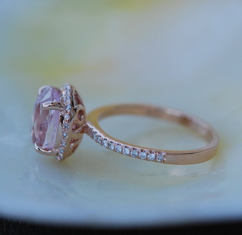 Oval engagement ring with peach sapphire rose gold engagement ring 14k diamond 2.94ct Oval raspberry peach champagne sapphire image 4