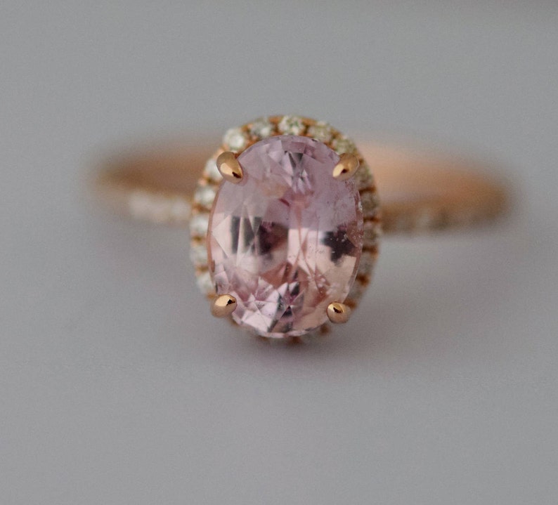 Peach Sapphire Engagement Ring 14k Rose Gold Diamond - Etsy