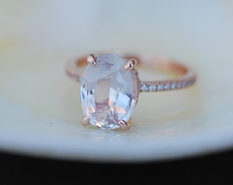 White Sapphire Engagement Ring. Oval sapphire ring. 14k rose gold engagement ring. Sapphire rings. Right hand ring by EidelPrecios