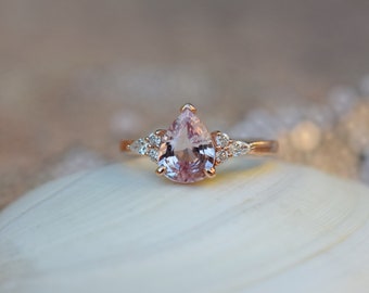 Pear sapphire engagement ring. Rose gold ring. Pear Sapphire 1.63ct peach sapphire diamond ring Campari Engagement ring by Eidelprecious