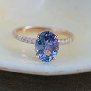Tanzanite Ring. Rose Gold Engagement Ring 1.5ct Lavender Lilac Tanzanite oval cut engagement ring 14k rose gold. image 1