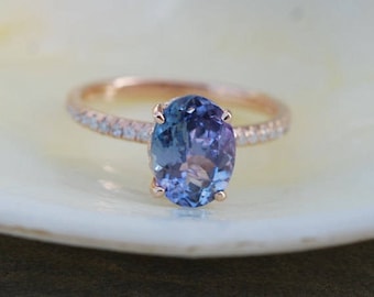 Tanzanite Ring. Rose Gold Engagement Ring 1.5ct Lavender Lilac Tanzanite oval cut engagement ring 14k rose gold.