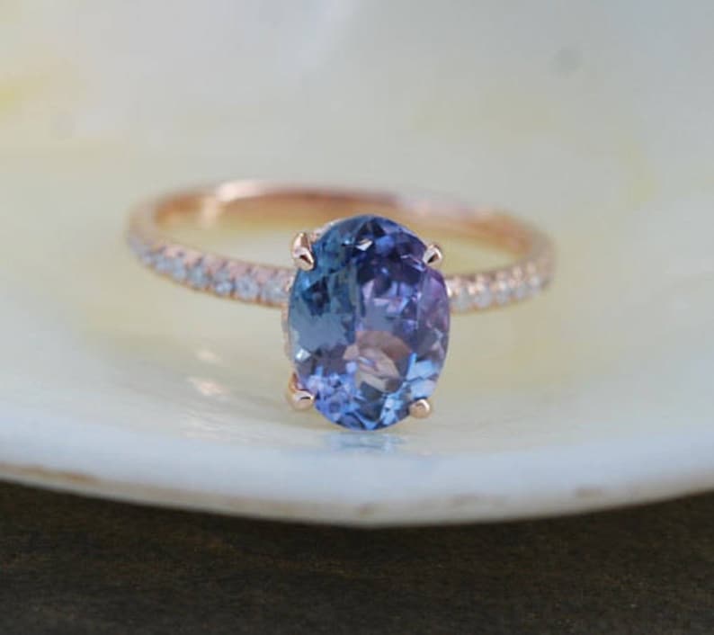 Tanzanite Ring. Rose Gold Engagement Ring 1.5ct Lavender Lilac Tanzanite oval cut engagement ring 14k rose gold. image 1