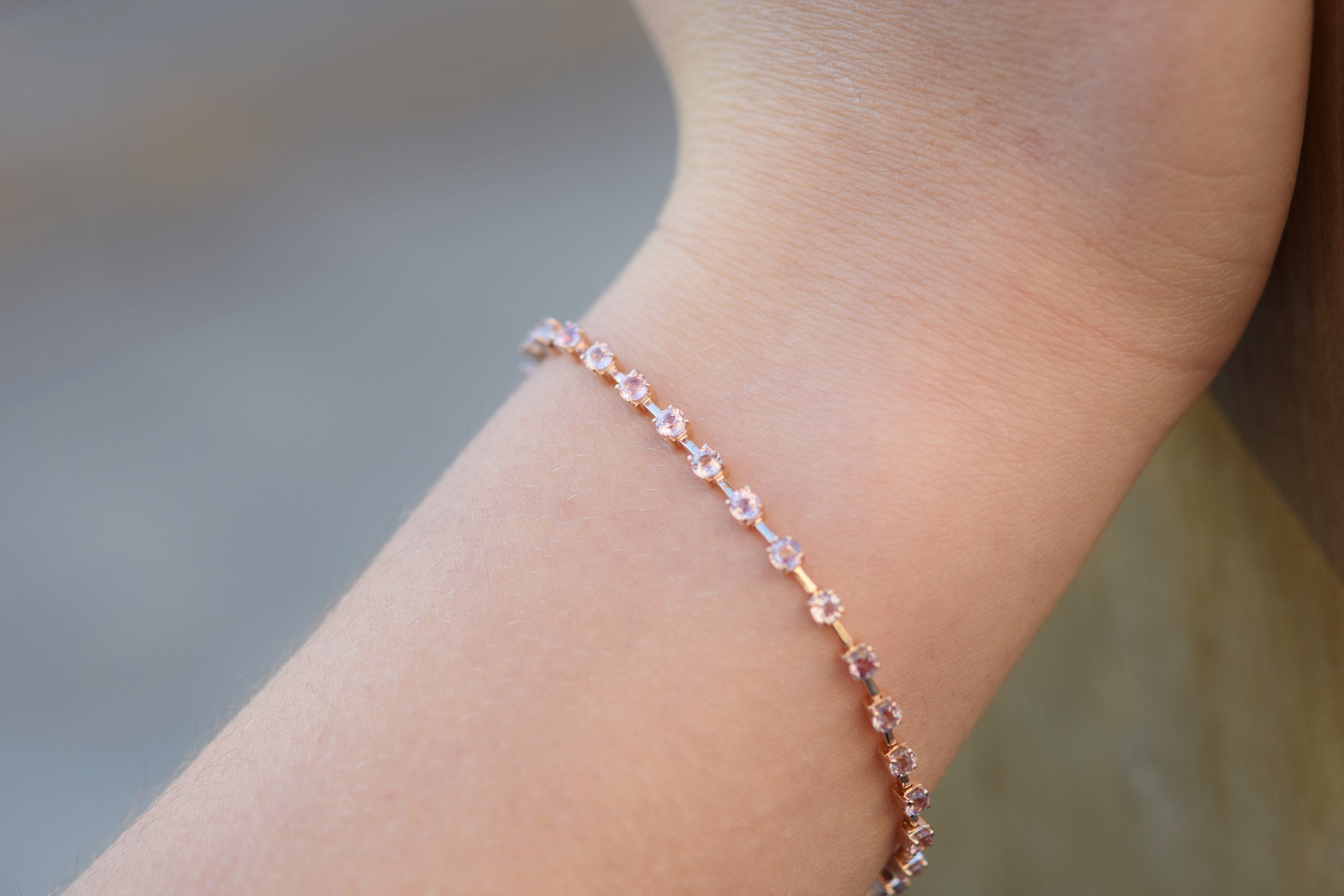 Dainty Pink Sapphire Bracelet. Solid gold bracelet 14k Rose ...