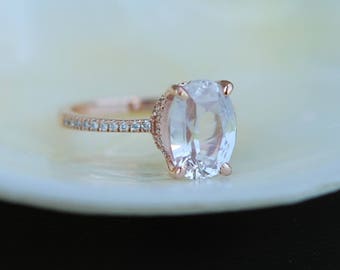 Blake Lively ring White Sapphire Engagement Ring oval cut 14k rose gold diamond ring 4ct White sapphire ring