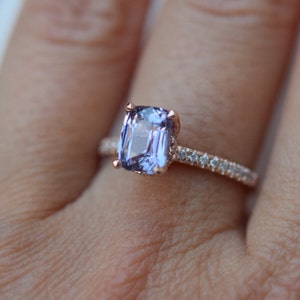 Lavender sapphire ring Engagement ring 14k rose gold diamond ring 2.5ct emerald cut lavender blue sapphire ring Blake ring by Eidelprecious
