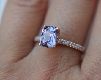 Lavender sapphire ring Engagement ring 14k rose gold diamond ring 2.5ct emerald cut lavender blue sapphire ring Blake ring by Eidelprecious