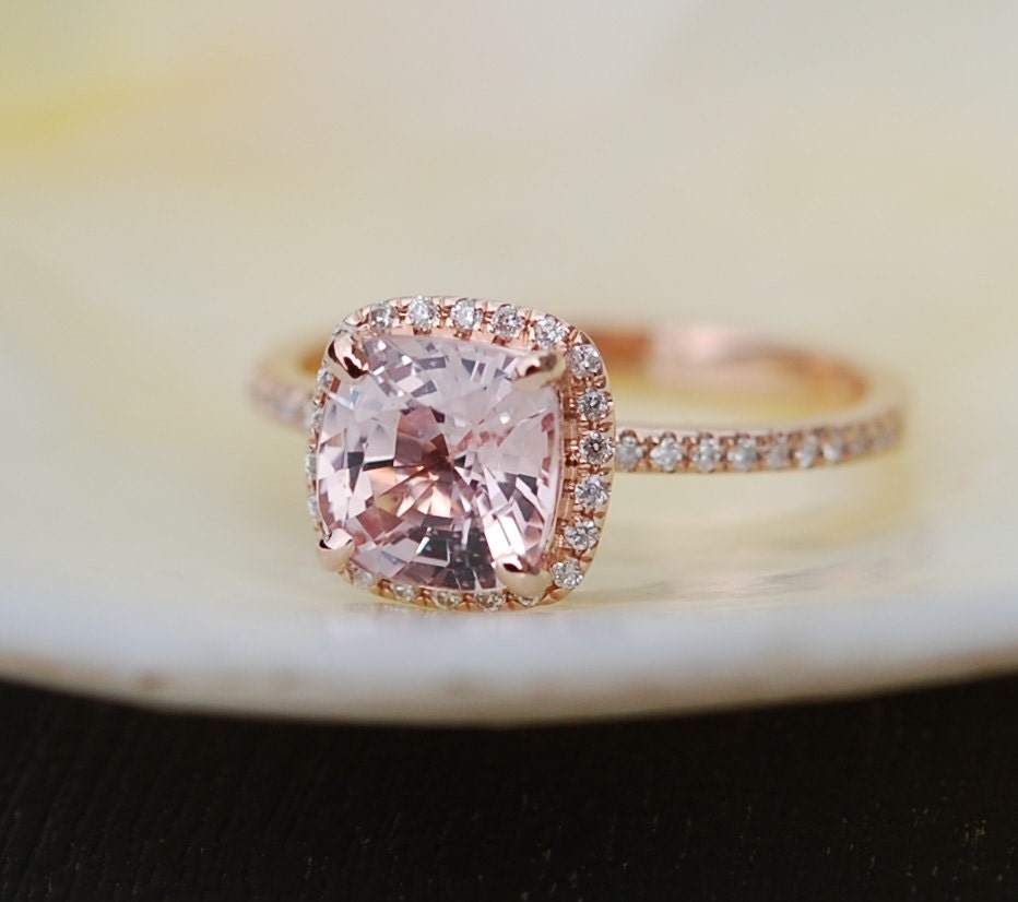 Ice Peach Sapphire Ring 14k Rose Gold Diamond Engagement Ring 1.55ct ...