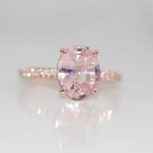 Rose gold engagement ring 2.2ct Pink sapphire diamond ring 14k rose gold oval sapphire no halo ring