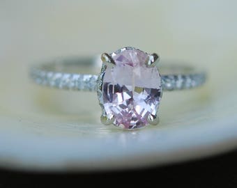 Blake Lively Peach sapphire ring engagement ring 1.36ct oval cut peach sapphire ring 14k white gold diamond ring by Eidelprecious