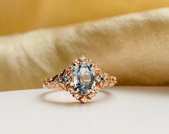 Kassandra Mint Sapphire Engagement Ring Gold, Fantasy vintage engagement ring September Birthstone Ring, Delicate Ring, Fairy Tale