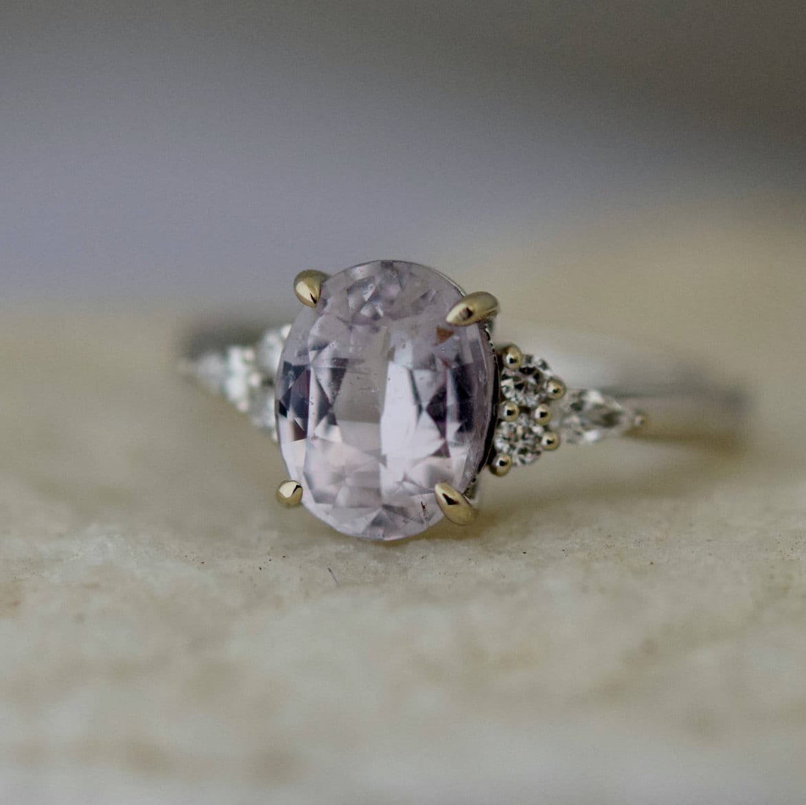 Lavender peach sapphire engagement ring deals