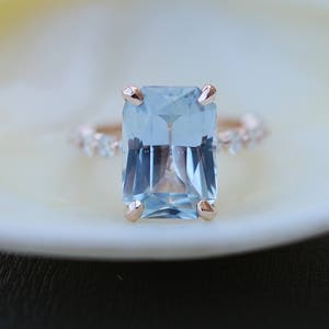GIA certified sapphire ring. Godivah ring. Rose Gold Engagement Ring. Emerald cut sapphire ring. Blue sapphire ring. One of a kind ring ring image 2