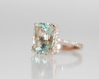 Large Aquamarine Ring in Rose Gold, 6ct Emerald cut aquamarine ring. Engagement or anniversary ring for an ocean lover by Eidelprecious