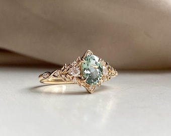 Eowen Pastel Green Sapphire Engagement Ring: Fantasy  Gold Diamond Ring