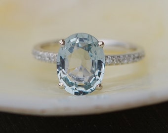 Blake Lively 2ct Mint sapphire ring 14k white gold diamond ring Light blue green sapphire ring by Eidelprecious