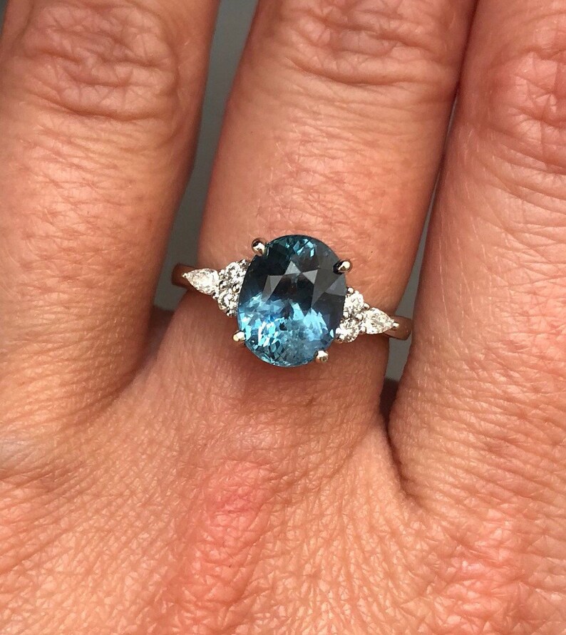 Teal Sapphire Engagement Ring. Peacock Green Sapphire 3.1ct Etsy