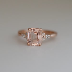 Engagement Ring Rose gold engagement ring Peach Sapphire ring Campari ring emerald cut Rose gold diamond ring