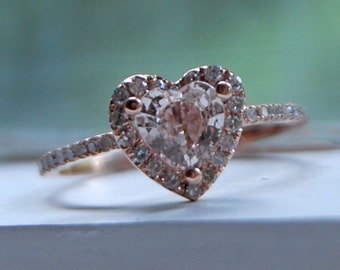Heart Engagement ring. Peach champagne sapphire ring. Rose gold diamond ring by Eidelprecious