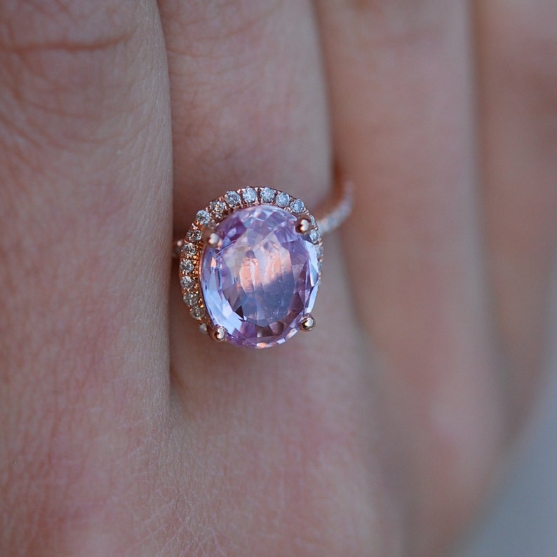 Oval engagement ring with peach sapphire rose gold engagement ring 14k diamond 2.94ct Oval raspberry peach champagne sapphire image 1