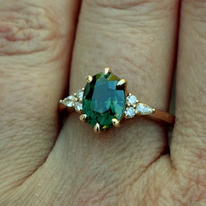 Green Sapphire Engagement Ring. Yellow Gold Engagement Ring Sapphire ...